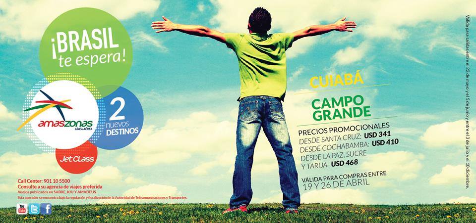 Publicidad de Amaszonas anunciando los vuelos a Campo Grande y Cuiabá