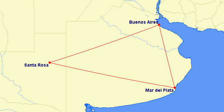 Esta triangulación es de 1572 km contra 1927 km que tiene la de San Rafael