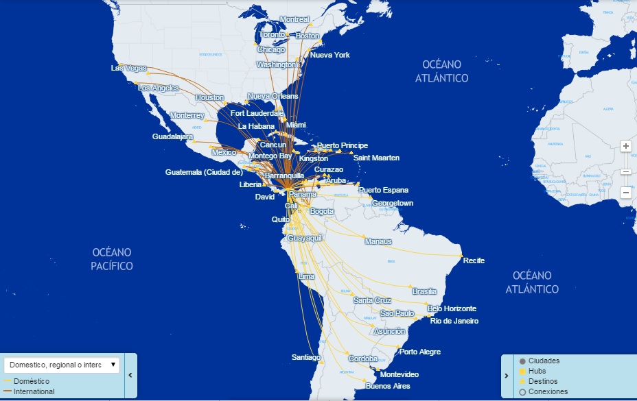 Mapa de rutas de Copa Airlines (Fuente: Copa)