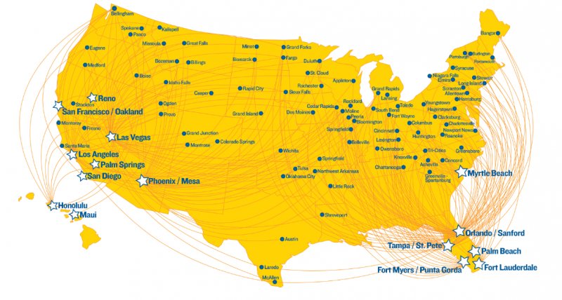 Mapa de rutas de Allegiant Air