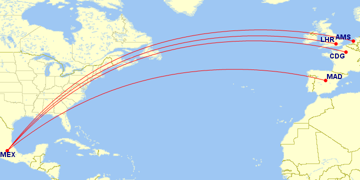 Aeromexico Map Route Europe