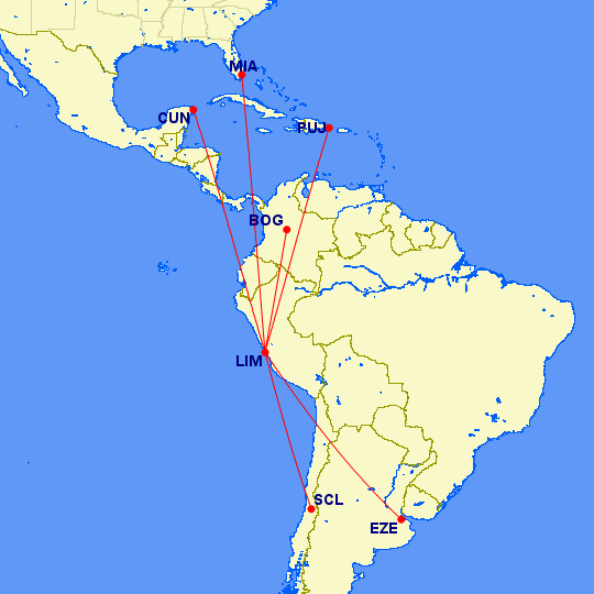 Red de rutas de SKY Airline en Lima