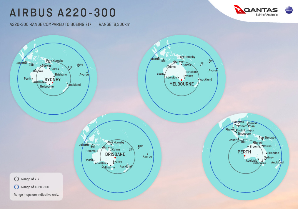 Airbus A220-300 Range Map