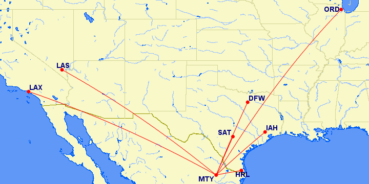 Viva Aerobús network USA-MTY