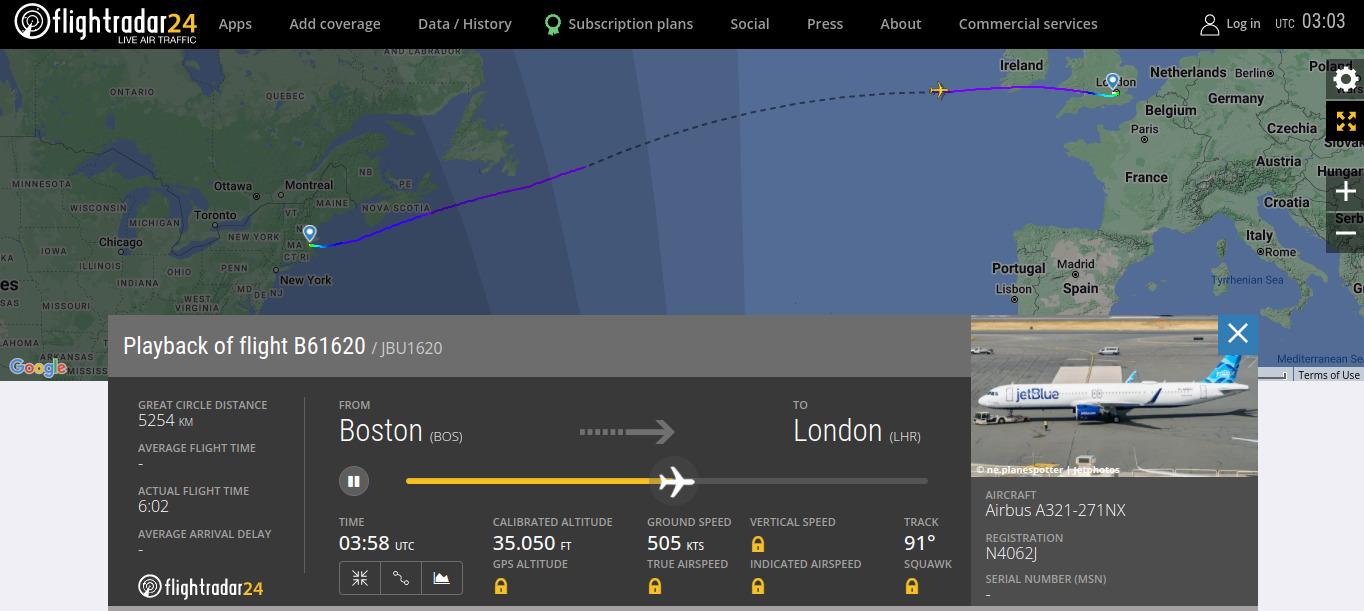 JetBlue inaugural a Londres