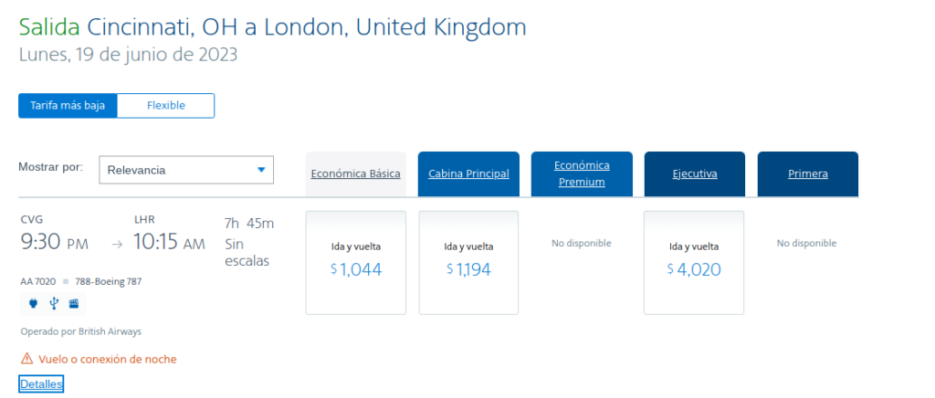 American Airlines Cincinnati - Londres