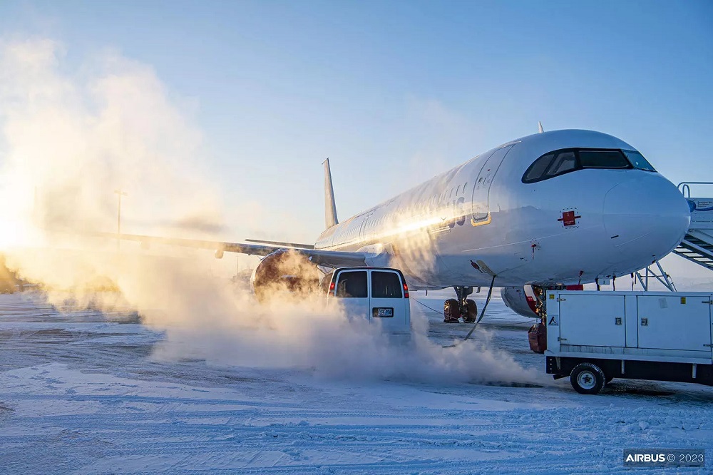 Pruebas de frío del Airbus A321XLR en Canadá. Crédito: Airbus.