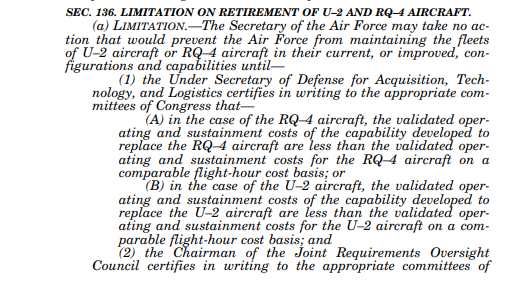 2018 NDAA Section 136 U-2 RQ-9