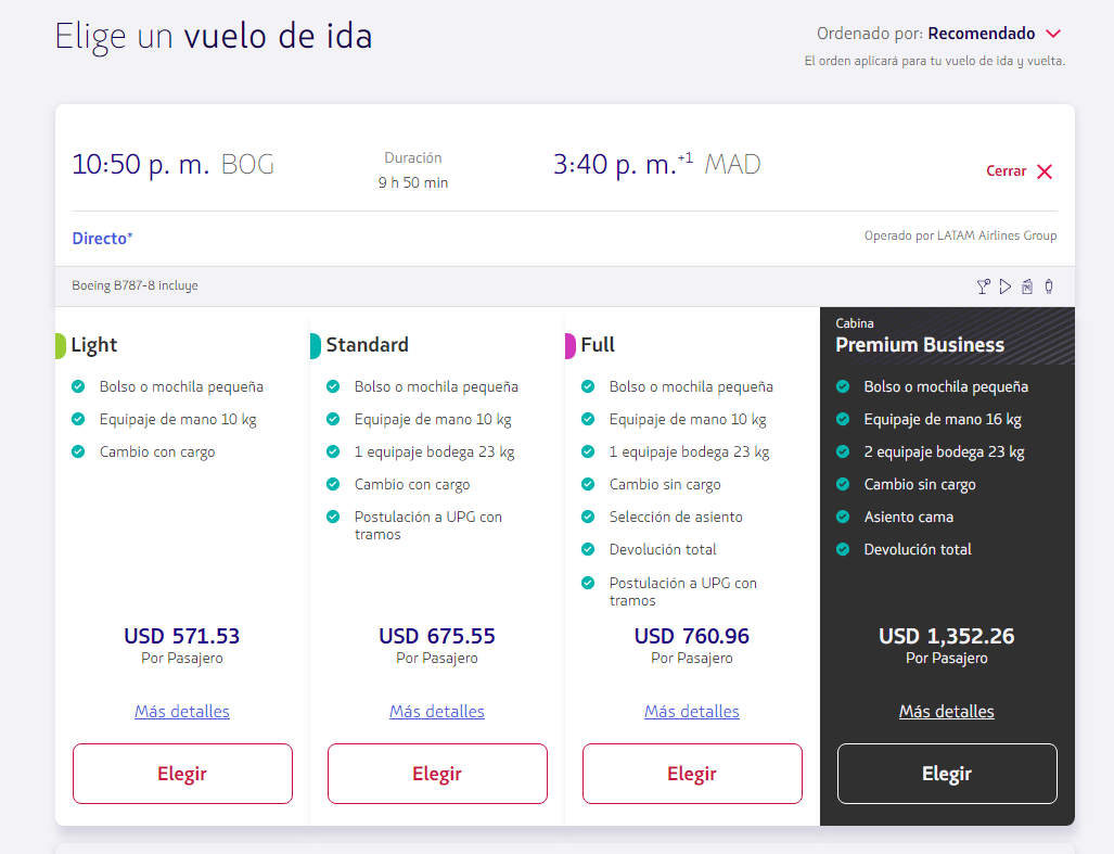 LATAM Bogota Madrid Directo